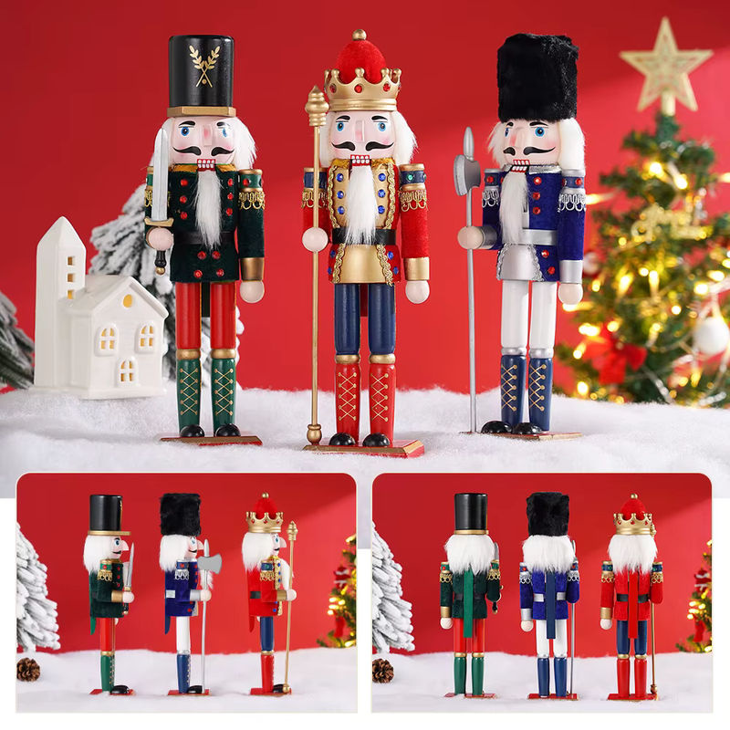 Klassischer Nussknacker aus Holz und Textil in Grün und Blau, Höhe: 30 cm, Weihnachtsdekoration für Kinder - Bild 6