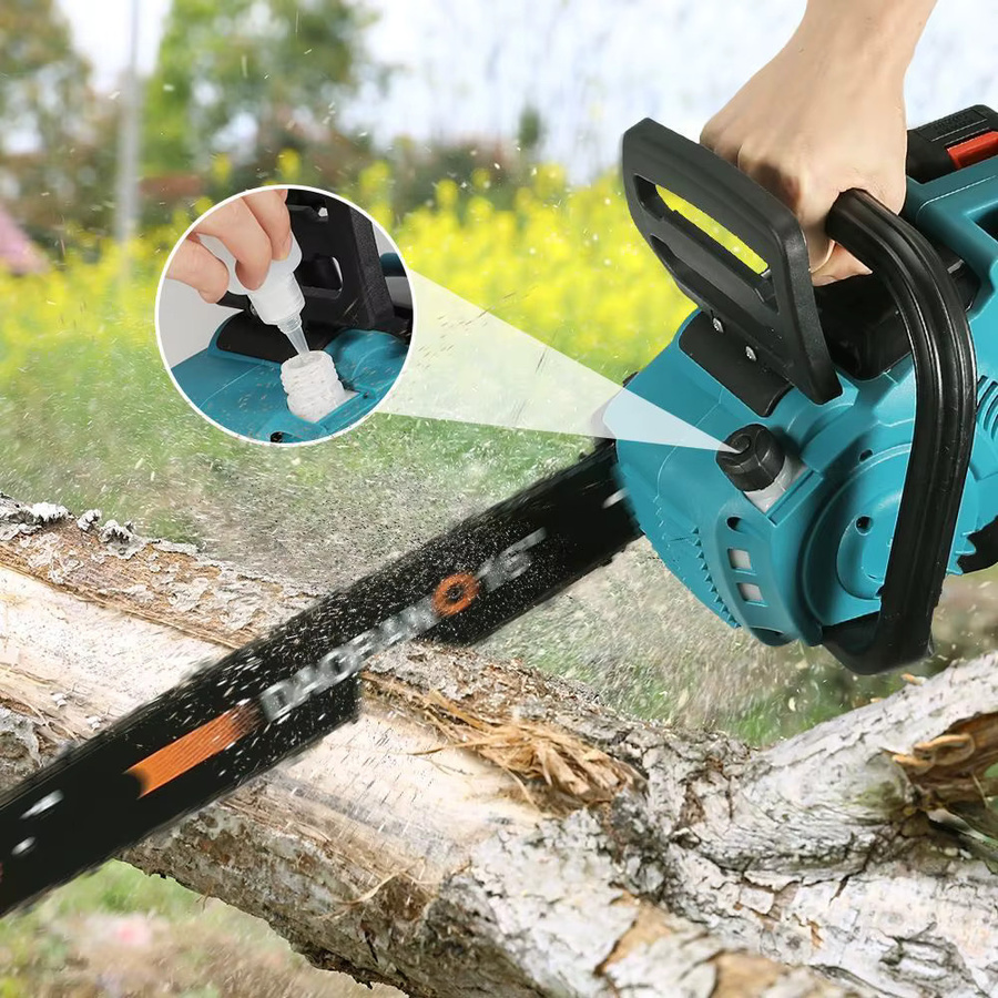 TKKEACE Akku-Kettensäge mit automatischer Ölschmierung in Blau, 16/20 Zoll Hochleistungs-Handkettensäge für die Holzbearbeitung und Gartenarbeit - Bild 4