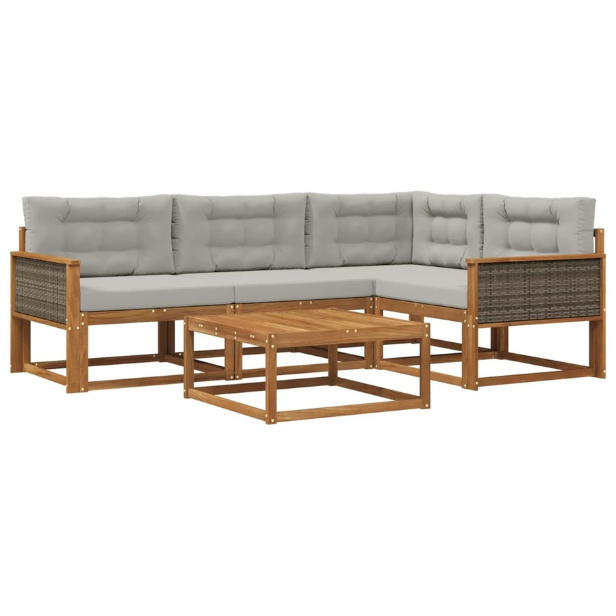 vidaXL Outdoor-Sofagarnitur L-Form aus Akazienholz mit 5 Kissen in Grau und Natur - Bild 2