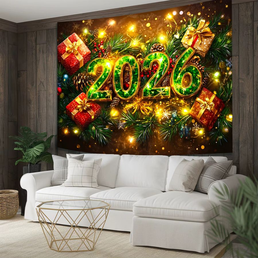 VIKAMA Wandteppich mit Tannenzweigen und Beeren als Weihnachts- und Neujahrsdekoration für dein Wohnzimmer - Bild 3