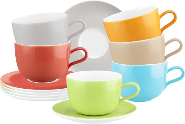 Seltmann Weiden Milchkaffeetassen mit Untertassen Liberty Pure Colors Multicolour 6er Set mit 380 ml - Bild 1