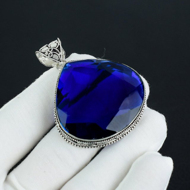 Silberanhänger, Blauer Saphir, 925 Sterlingsilber, Birnen-Design, Unisex - Bild 1