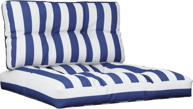 vidaXL Palettenkissen 2-teiliges Set Blau-Weiß Gestreift aus Polyester, UV-beständig und wasserabweisend, B/T: 70 x 70 cm - Bild 1