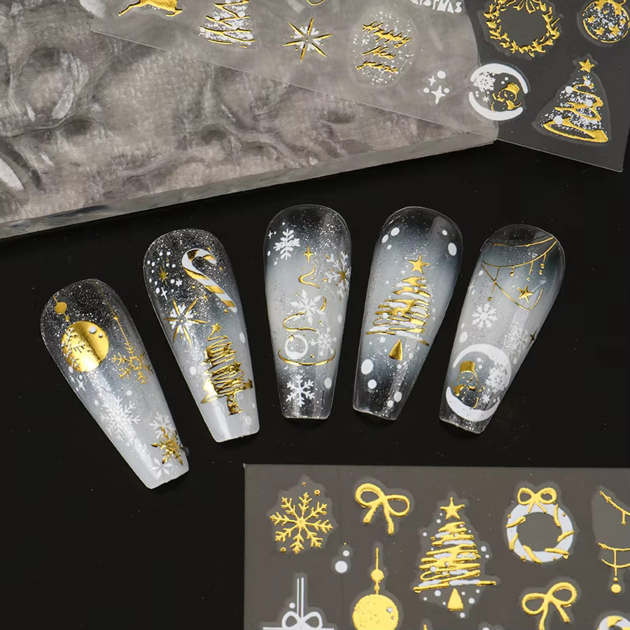 Weihnachts-Nagelaufkleber-Set, goldene Schneeflocken, holografisches Design - Bild 3