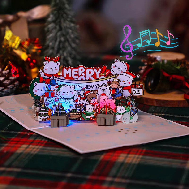 Opjoys Weihnachts-3D-Pop-up-Karte mit Schneemann und Licht, bunte Motivkarte aus Papier für die Weihnachtsdekoration - Bild 1