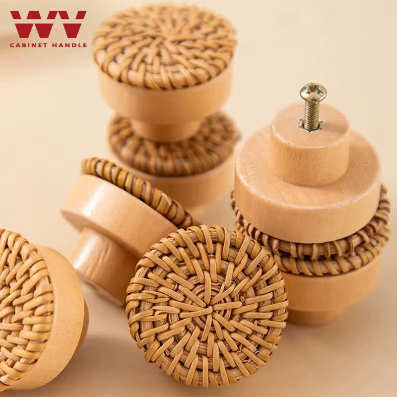 WV Dekorative Möbelgriffe aus Holz und Rattan in Gelb für Kommoden und Schubladen - Bild 3