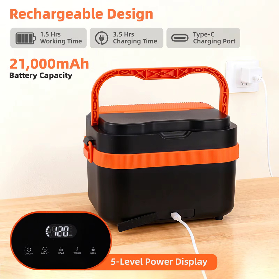 Elektrische Lunchbox von Rbefeuly mit Edelstahlschüssel, 1500 ml Speisenwärmer für Büro und Reisen, Schwarz oder Orange - Bild 4