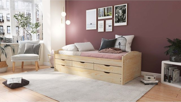 Inter Link Funktionsbett Aus eins mach zwei für Kinder aus Massivholz mit Schubladen, Farbe: Braun, B/T/H: 90 x 200 x 226,99 cm