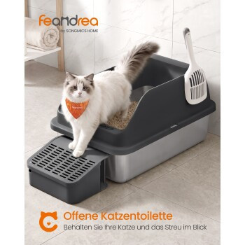 FEANDREA Katzenklo Edelstahl XXL Offene Katzentoilette mit Schaufel für große Katzen, B/T/H: 61,0 x 41,0 x 30,2 cm - Bild 2