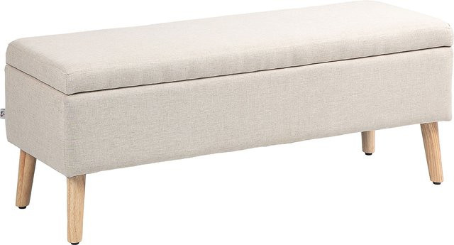 HOMCOM Polsterbank mit Stauraum aus Gummiholz in Beige mit Leinenoptik, B/T/H: 110 x 39 x 45 cm - Bild 1