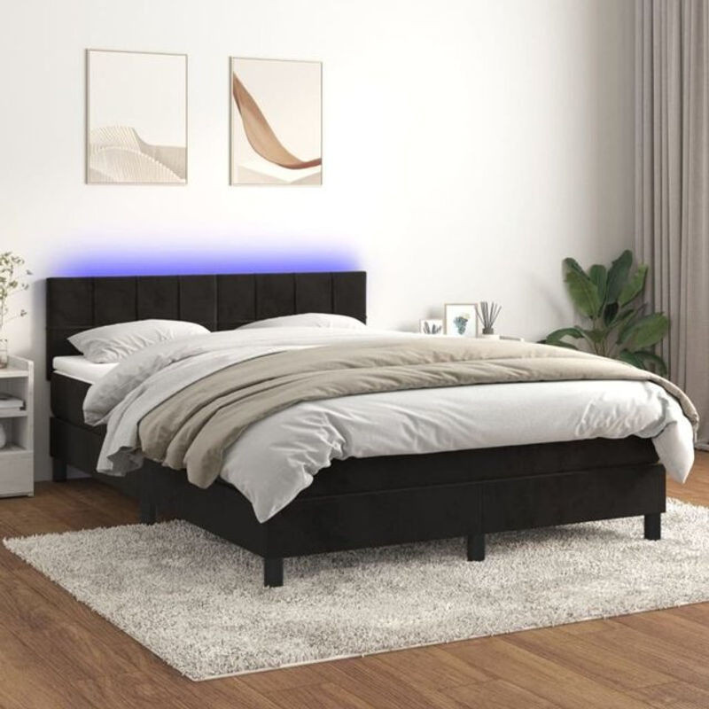 Vidaxl Boxspringbett mit Matratze und Polsterung aus Samt in Schwarz, B/T/H: 140 x 200 cm - Bild 1