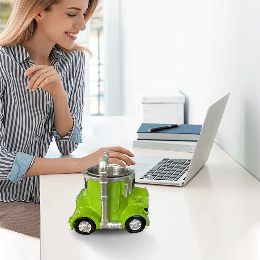VKTECH Semi-Truck Kaffeetasse aus Edelstahl in Grün mit kreativem LKW-Design, 300 ml - Bild 4