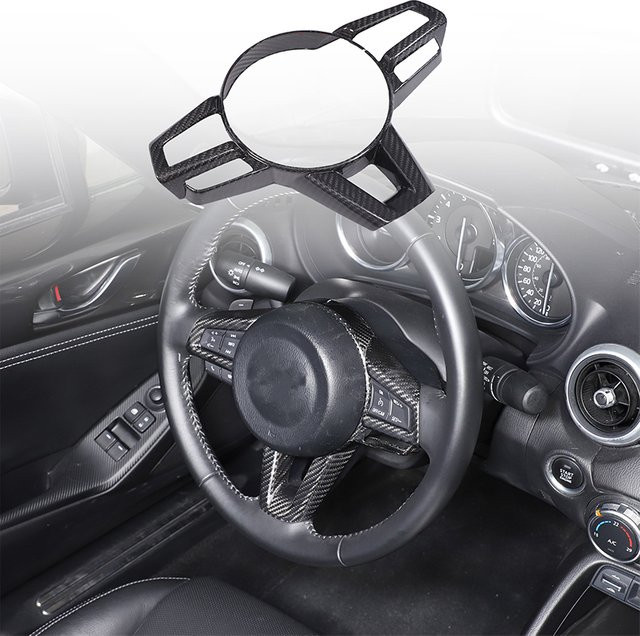Owntycar Dekorative Lenkrad Rahmen Aufkleber aus Real Carbon Fiber für Mazda MX-5 ND 2016-2024 in Schwarz - Bild 1