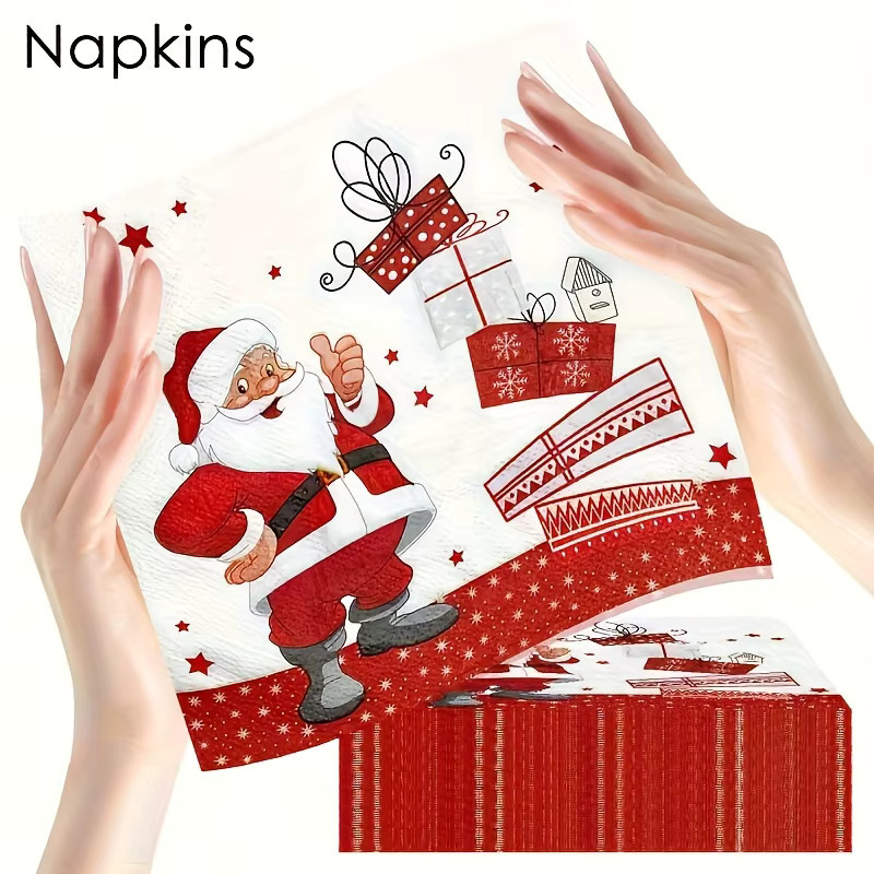 40 Stück Weihnachts-Papierservietten mit Schneemann und Weihnachtsmann in Mehrfarbig für deine Weihnachts- und Party-Dekoration - Bild 2