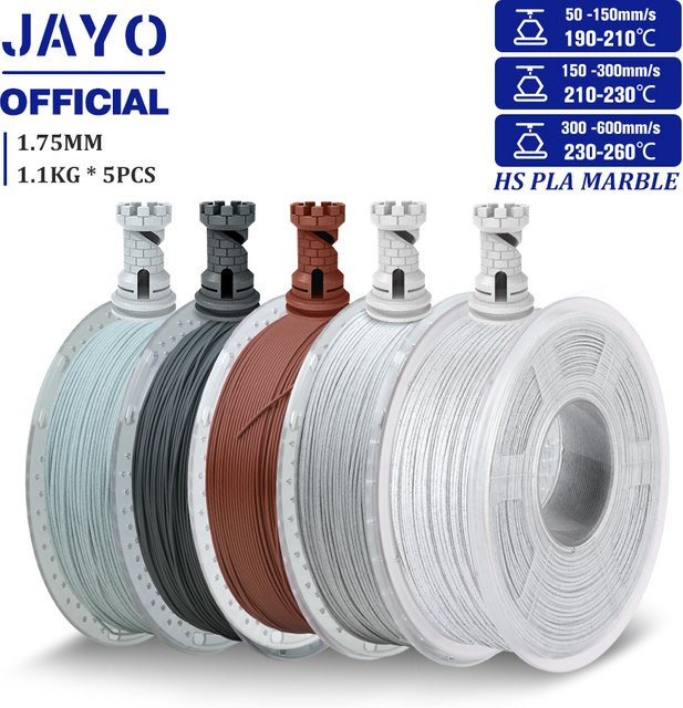 JAYO Hochgeschwindigkeits-PLA-Filament für FDM-3D-Drucker mit Marmor-Textur, 5 Rollen, Beige - Bild 1