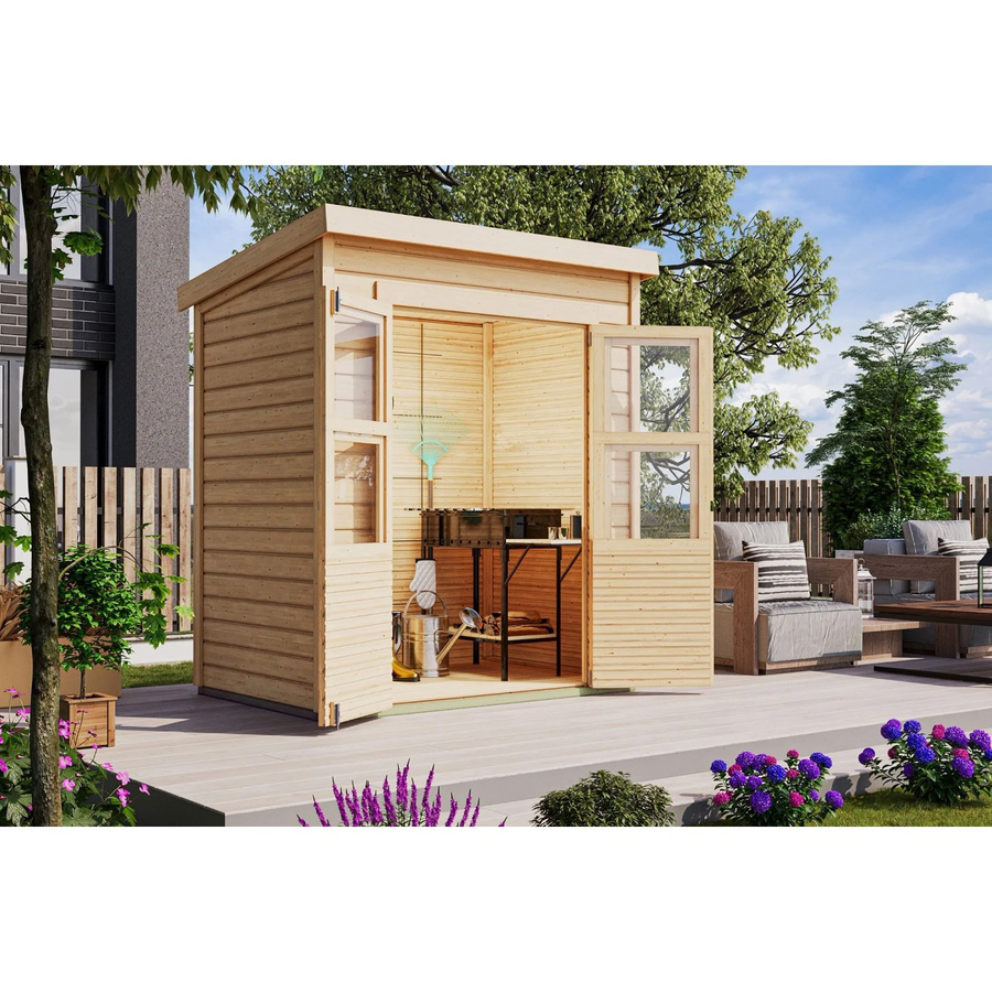 Karibu Holz-Gartenhaus mit Pultdach in Braun, B/T: 182 x 126 cm - Bild 2
