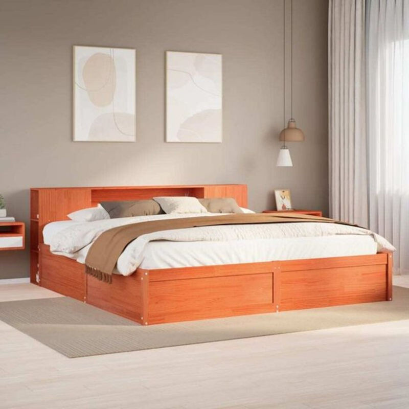 Vidaxl Massivholzbett aus Kiefernholz in Braun, B/T/H: 200 x 200 x 28,5 cm (ohne Matratze) - Bild 1