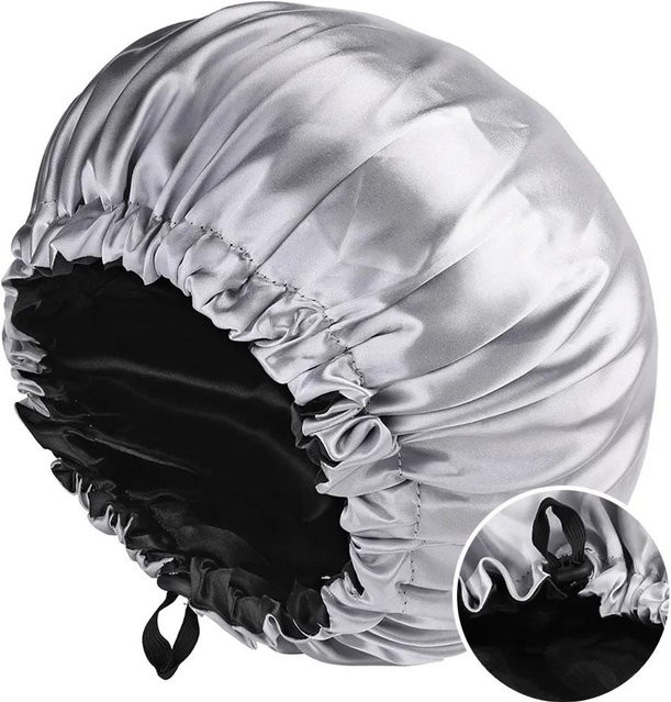 XYNN Satinhaube Damen, doppellagig, grau-schwarz - Bild 1