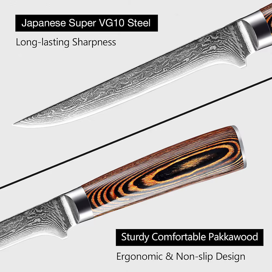 Xituo Damaskus Knochenmesser mit 67 Lagen VG10 Klinge und Holzgriff, 6 Zoll Full Tang Küchenmesser - Bild 3