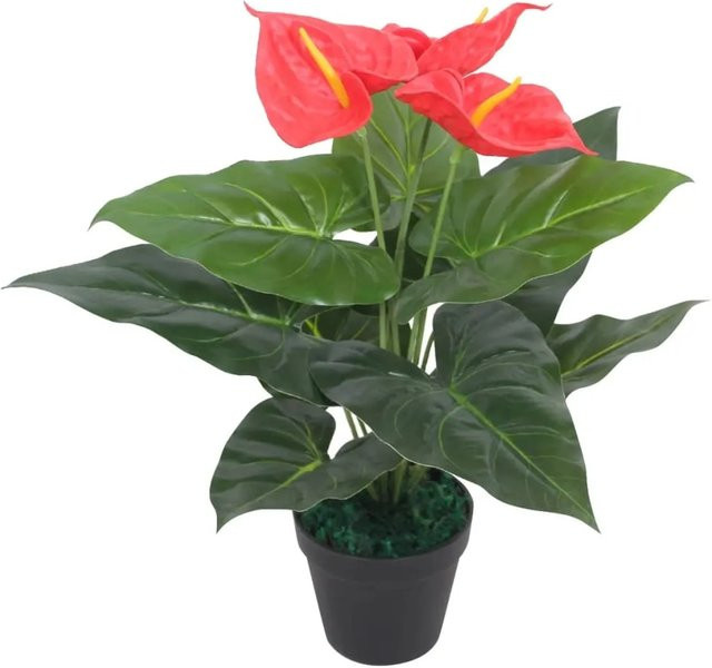 Künstliche Anthurium Flamingoblume von furnicato in Rot und Gelb mit Topf, Höhe: 45 cm - Bild 1
