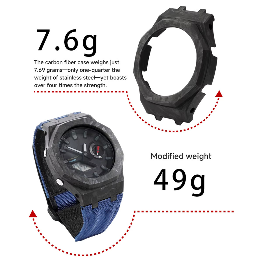 Geekthink Mod Kit für Casioak, Carbon Case, Nylonband, Schwarz, Unisex - Bild 4
