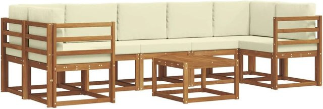 vidaXL Outdoor-Sofagarnitur L-Form aus Akazienholz mit 8 Kissen in Braun und Beige - Bild 1