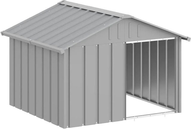 vidaXL Hundehütte aus verzinktem Stahl in Grau, wetterfest, B/T/H: 116,5 x 103 x 81,5 cm - Bild 1
