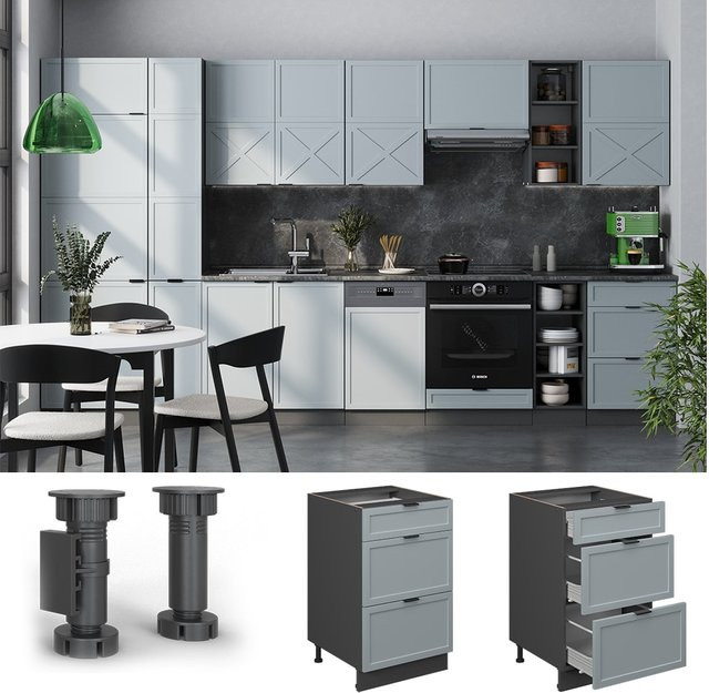 Vicco Schubladenunterschrank Fame-Line in Anthrazit und Hellblau-Grau mit Arbeitsplatte in Eiche, Breite: 50 cm - Bild 1