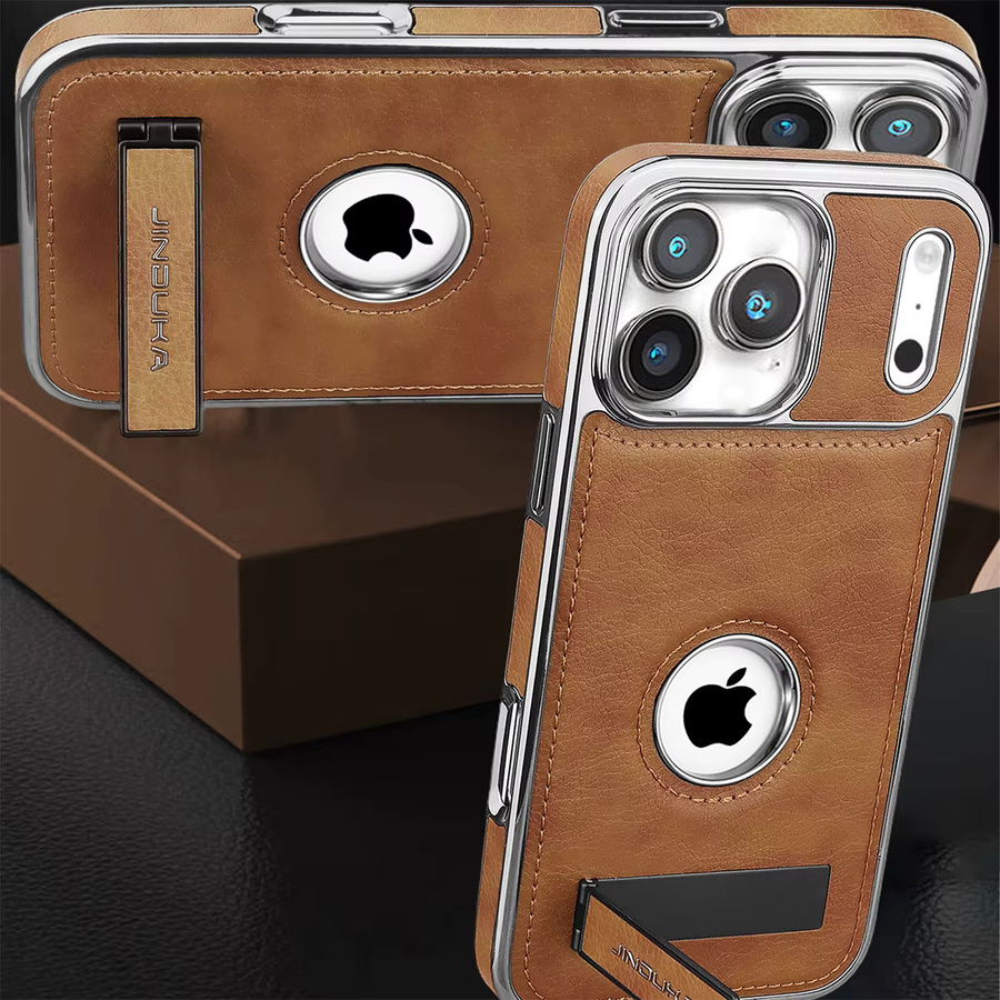 SZMUGUA Retro PU-Leder Handyhülle für iPhone mit Standfunktion und sichtbarem Logo-Design in Lila - Bild 6