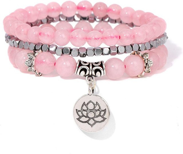 CLE Armband, Rosa Zebra Stein, Lotus Anhänger, Damen Herren - Bild 1