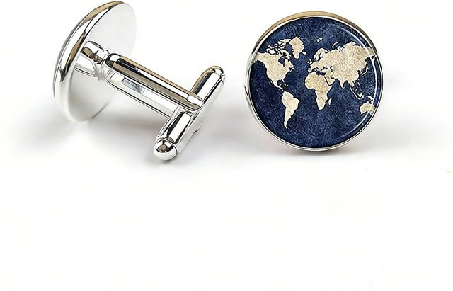 konminry Manschettenknöpfe Weltkarte, Silber, Metall, Unisex - Bild 1