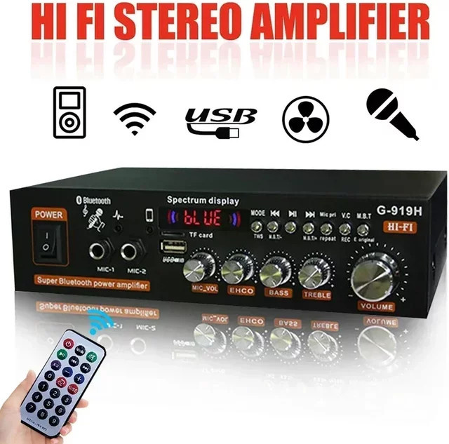 Luxuglow G30 G-919H Home Power Verstärker mit 1000W, Bluetooth, FM und USB, Schwarz - Bild 1