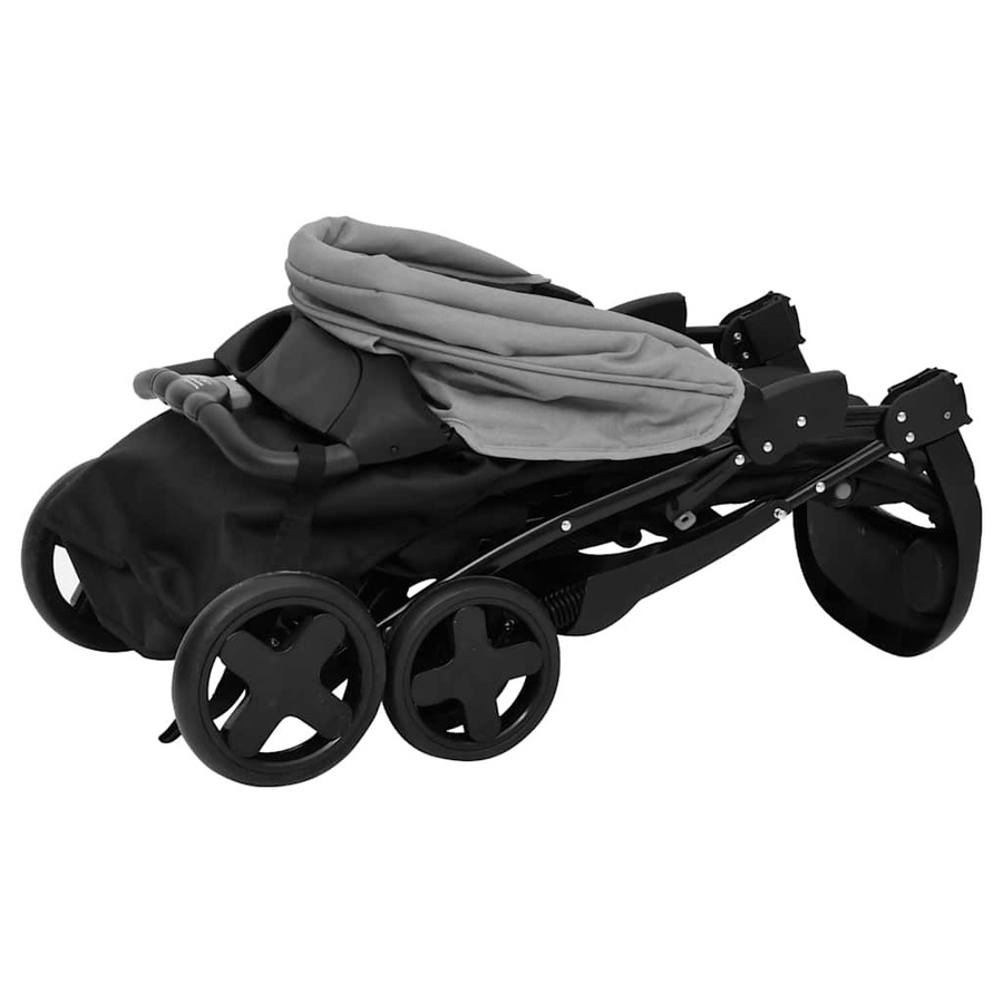 VD Home Furnishing 3-in-1 Kinderwagen in Hellgrau mit schwarzem Stahlrahmen, klappbar mit Babywanne und Sportsitz - Bild 5