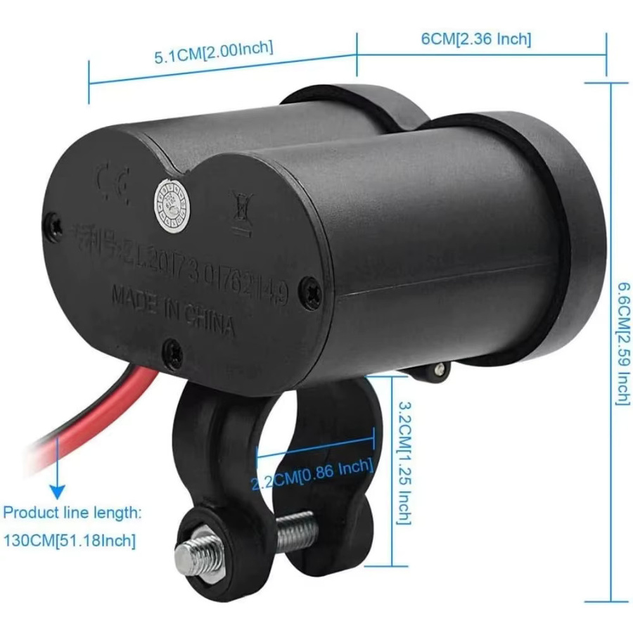 Sikeo 12V Motorrad-Lenker-USB-Ladegerät mit USB-C Anschluss und Schalter, wasserdichte Zigarettenanzünder-Buchse in Schwarz für Mobiltelefone, Tablets und GPS - Bild 5