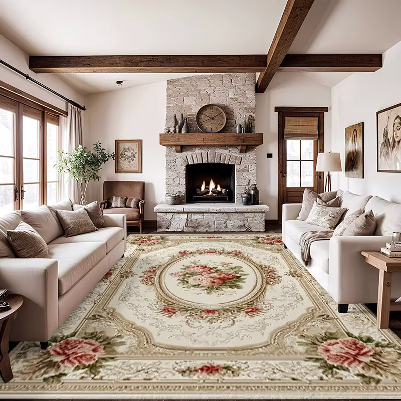 RAKKS Europa Licht Luxus Vintage Teppich mit floralem Blumenmuster als moderne Anti-skid Matte für dein Wohnzimmer oder Schlafzimmer - Bild 3
