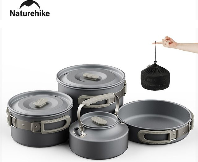 Naturehike Camping-Kochset aus Aluminium in Grau mit Saucepan für Outdoor-Einsätze - Bild 1
