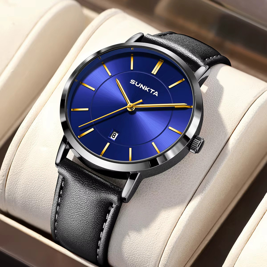 SUNKTA Armbanduhr, Quarz, Analoguhr, Blau, Leder, Herren - Bild 2