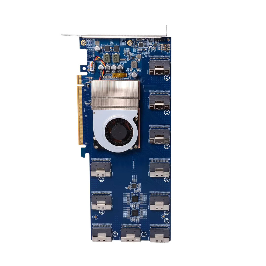 ADT-Link PLX88096 Erweiterungs-Split-Karte PCIe Switch Karte X16 mit 10 SFF 8654 8i zu 5 PCIe 4.0 X16 und 10-Port PCIe 4.0 X8 Multi-Karten-Erweiterung in Blau - Bild 2