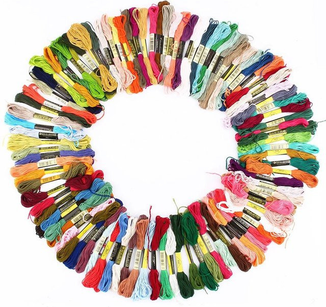 Shoemst Kreuzstich Stickgarn aus Baumwolle, 100 Stränge, Multicolor und Schwarz - Bild 1