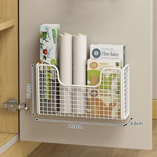 Warm Magpie Home Wandmontierter Aufbewahrungskorb aus Eisen, 2er-Set für Küche und Badezimmer, Selbstklebend, Weiß, B: 26,1 cm, T: 15,5 cm, H: 6,6 cm - Bild 1