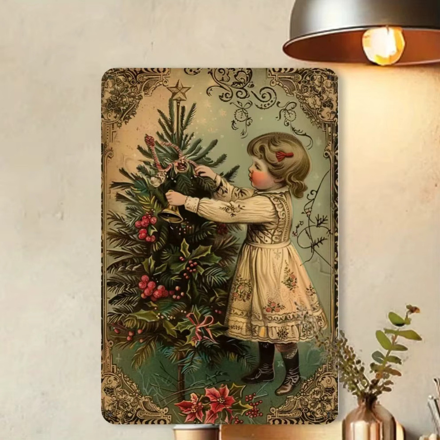 HELLOYOUNG Vintage Weihnachts-Metallschild mit Illustration, Mehrfarbig, B x H: 20,3 x 30,5 cm - Bild 2