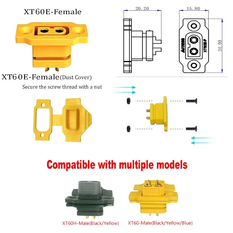 Bytebattle XT60E Buchsenstecker mit Staubschutzkappe, vergoldete XT60H Stecker und Buchsen für RC-Flugzeuge und Drohnen, Gold/Schwarz/Gelb - Bild 2