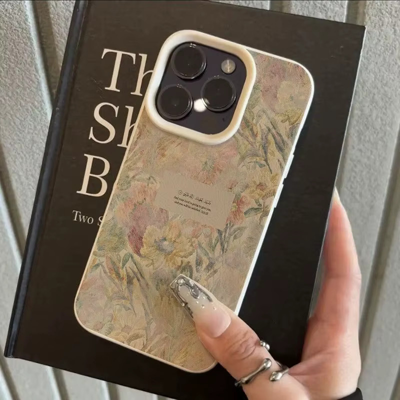 Handyhülle mit floralem englischem Muster und Lychee-Textur für Apple iPhone 17, 16, 15 Pro Max Plus Series in Beige und Multicolour - Bild 2