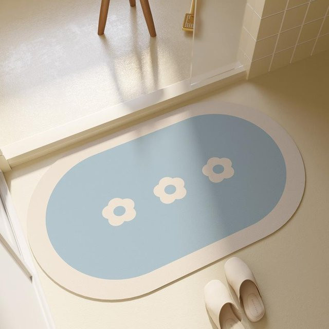 Rutschfeste und saugfähige Kieselgur Fußmatte für das Badezimmer in Blau, B/B: 40 x 60 cm - Bild 1