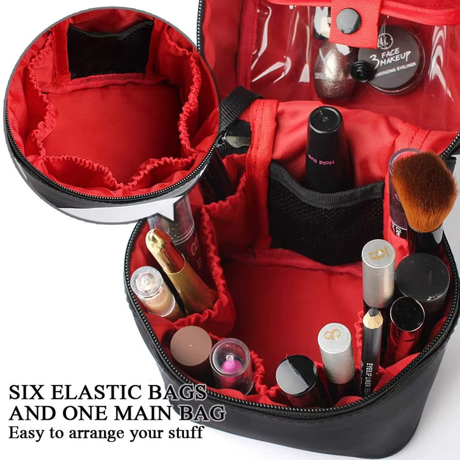WEPPKK Reise-Kulturbeutel für Damen in Schwarz, großer Make-up-Organizer für Toilettenartikel und Kosmetika, B/T/H: 19,0 x 14,0 cm - Bild 3
