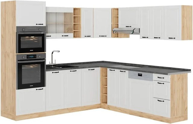 Vicco R-Line Eckküche Landhaus in Weiß Struktur und Anthrazit mit Eiche-Optik B/T/H: 237 x 247 x 81,6 cm - Bild 1