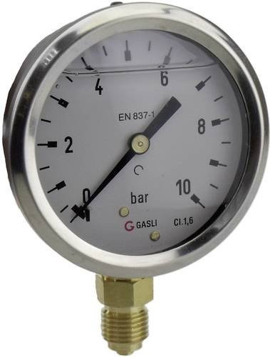 ICH Manometer 63R-1.MGE mit Anschluss an der Unterseite, Messbereich -1 bis 0 bar, Außengewinde 1/4, Farbe: Silber - Bild 1
