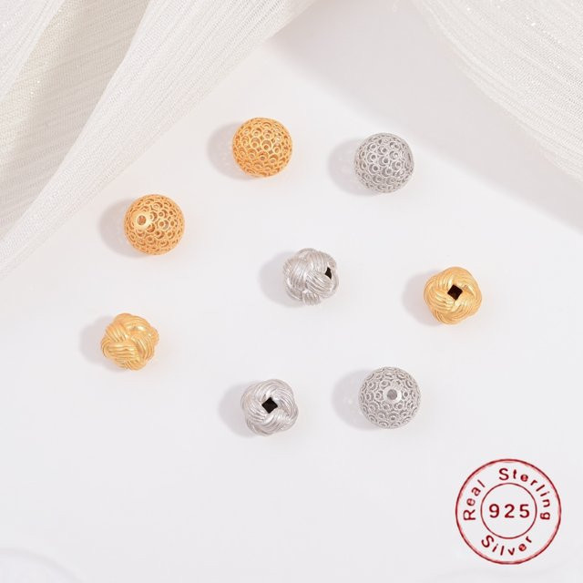 LICHENG Spacer Perle, 925 Sterling Silber, Runde Hohl Twisted Ball, Unisex - Bild 1