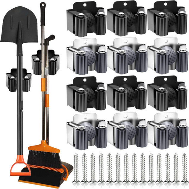 Wandmontierter Edelstahl-Mopphalter in Chrom, Rostbeständige Aufbewahrungshaken für Badezimmer, Küche und Garten - Bild 1