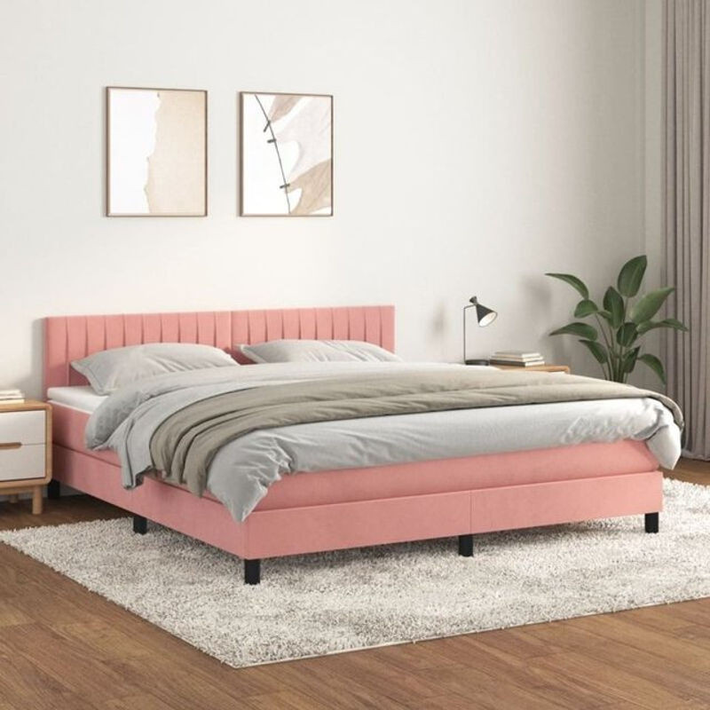 Vidaxl Boxspringbett mit Matratze aus Samt in Rosa, B/T/H: 160 x 200 cm - Bild 1